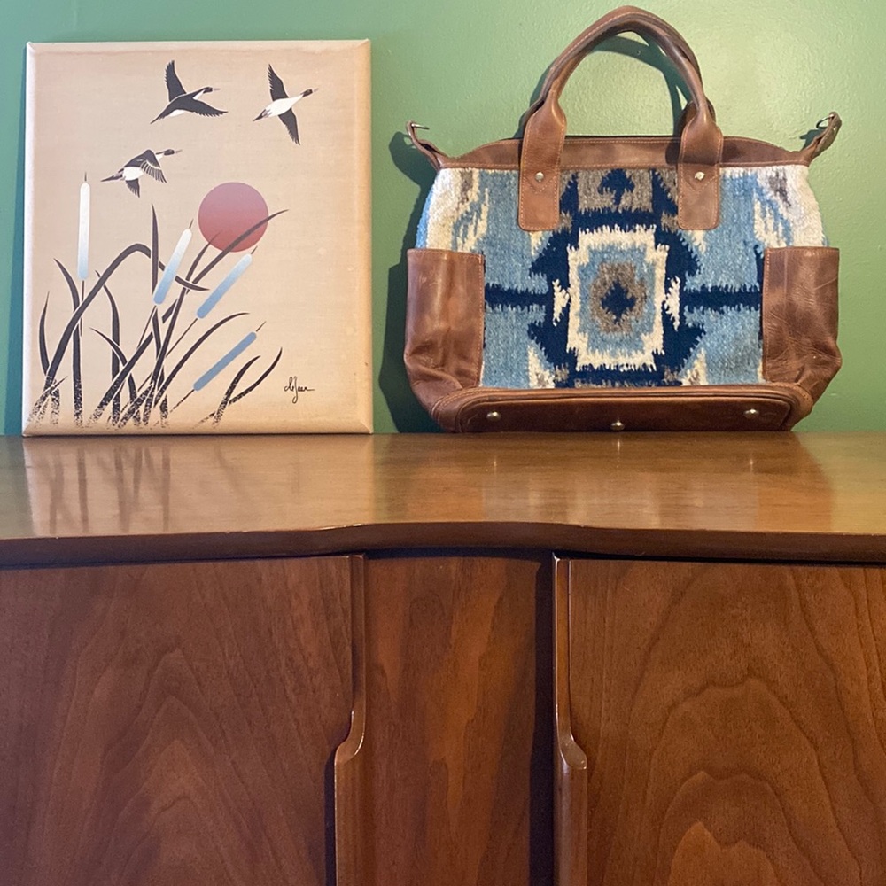 Handmade leather & textile weekender bag